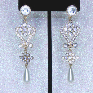 Gold and crystal with teardrop perl earrings